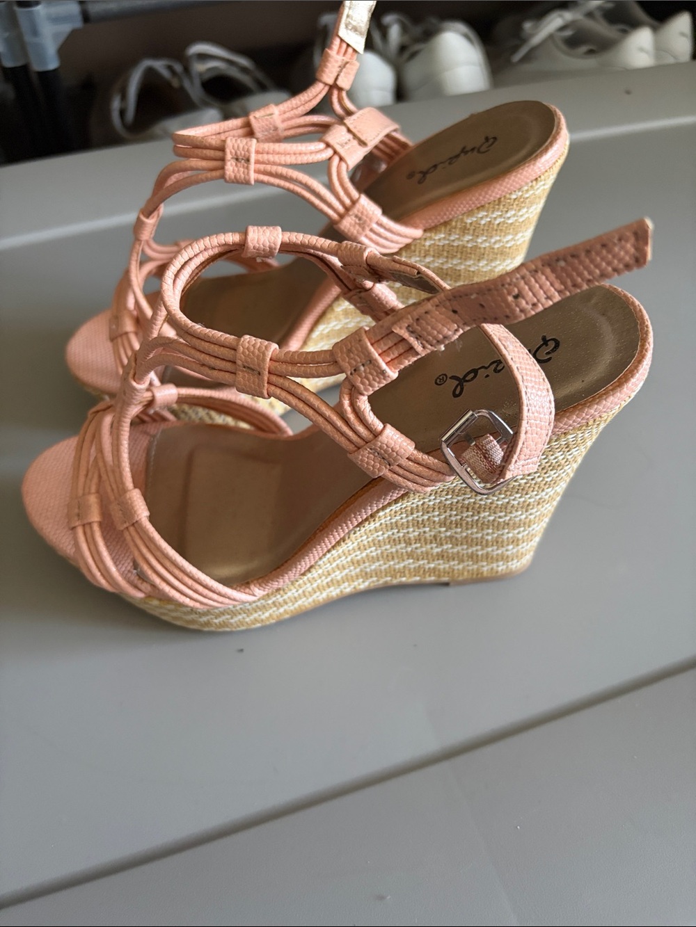 Qupid Women's Peach Strappy wedge Sandals 7.5 NWOT - Picture 2 of 7